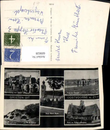 609028,Mehrbild Ak Groeten uit Oostvoorne a. Zee Aan het Strand Ned. Herv. Kerk Netherlands