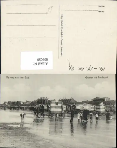 609050,Groeten uit Zandvoort Op weg naar het Bad Badewagen Strandleben Netherlands