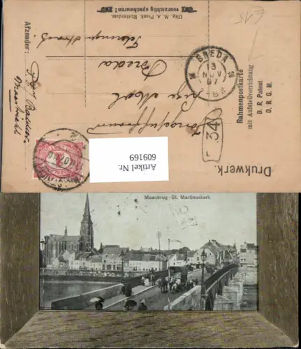 609169,Rahmenpostkarte m. Aufstellvorrichtung Maasbrug St Martinuskerk Brücke Kirche Netherlands