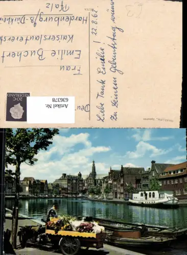 636378,Haarlem Spaarne Schiff Boote Blumenhändler Blumen Netherlands