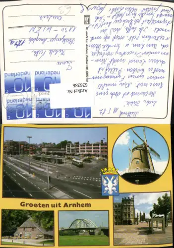 636386,Mehrbild Ak Groeten uit Arnhem Windmühle Bahnhof Bus Netherlands