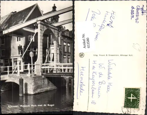 653580,Foto Ak Alkmaar Museum Huis met de Kogel Kuipersbrug Brücke Nederlands