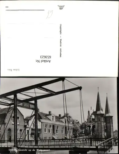653623,Foto Ak Sneek Gezicht op de Waterpoort Kerk Kirche Brücke Nederlands