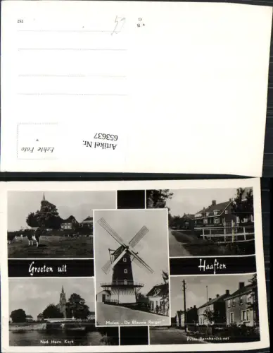653637,Mehrbild Ak Groeten uit Haaften Ned. Herv. Kerk Molen De Blauwe Reiger Windmühle Nederlands