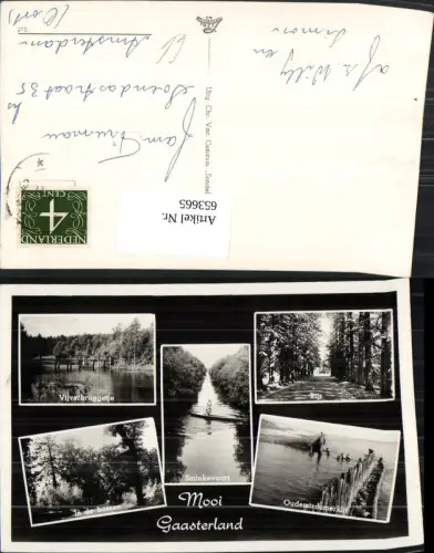 653665,Mehrbild Ak Mooi Gaasterland Vijverbruggetje Rijs In de bossen Nederlands