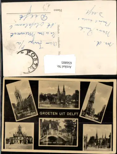 656805,Mehrbild Ak Groeten uit Delft Oude Delft met Oude Kerk Stadthuis