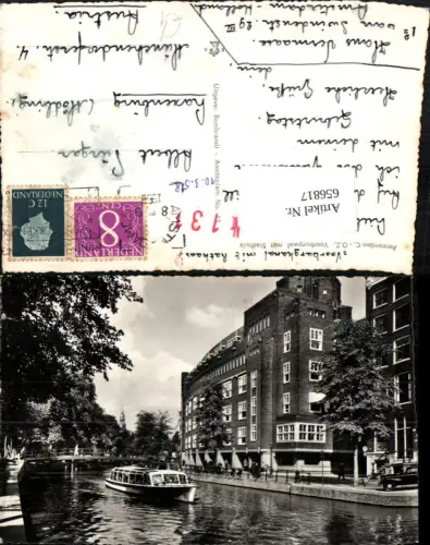 656817,Amsterdam Voorburgwal met Stadhuis Schiff Brücke Netherlands