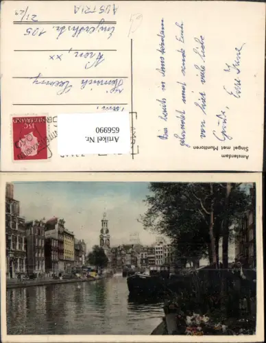 656990,Amsterdam Singel met Munttoren Schiffe Nederlands