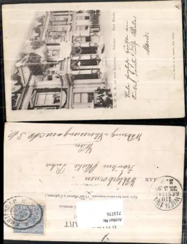 713776 Den Haag H.H. M.M. op het balcon Paleis Königin 1899