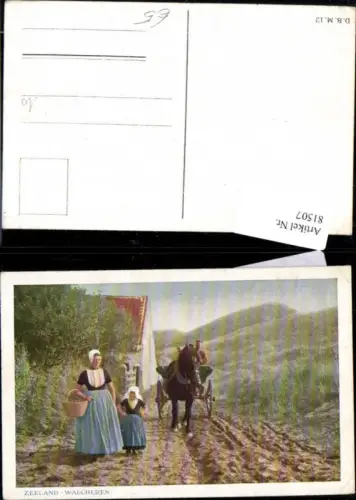 81507,Zeeland Walcheren Bauern am Feld mit Pferdewagen und Tracht