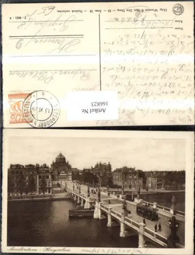 166823,Amsterdam Hoogesluis Brücke Strassenbahn Schiff 1929
