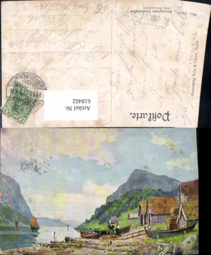 618402,Künstler Ak Georg Meinzolt Alte Bootshäuser Norwegische Landschaften Norway