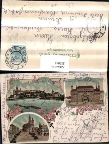 287048,Litho AK Krakowa Krakau Kirche Schloss Tor Straßenansicht Mehrbildkarte