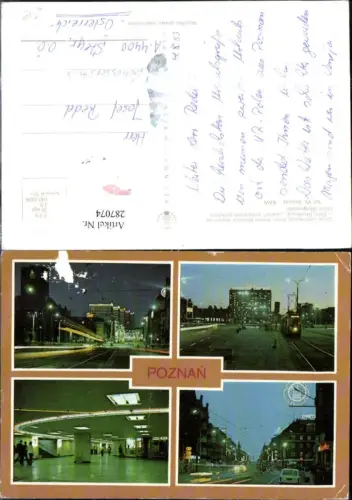 287074,Poznan Posen Straßenansichten b. Nacht Straßenbahn Mehrbildkarte