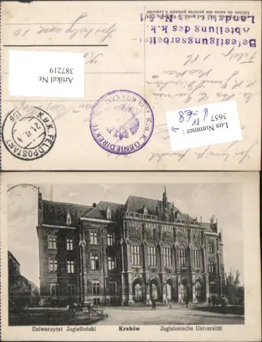 387219,Poland Krakow Krakau Jagielonische Universität Feldpost Geniedirektion Landsturm Nr. 5/1