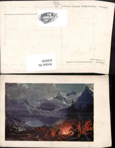 656830,Künstler Ak J. Kurylas Zakopane Gaweda gorali przy ognisku Poland