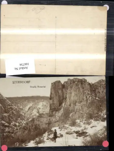166734,Steierdorf Foto Ak Strada Bozovici Bergansicht Mann m. Hund