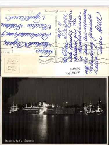 507497,Sweden Stockholm b. Nacht Parti av Strömmen Dampfer Schiffe