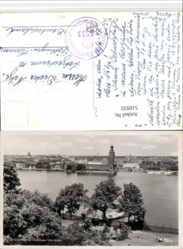 510933,Sweden Stockholm Stadshuset fran Söder Teilansicht British Censorship 5533