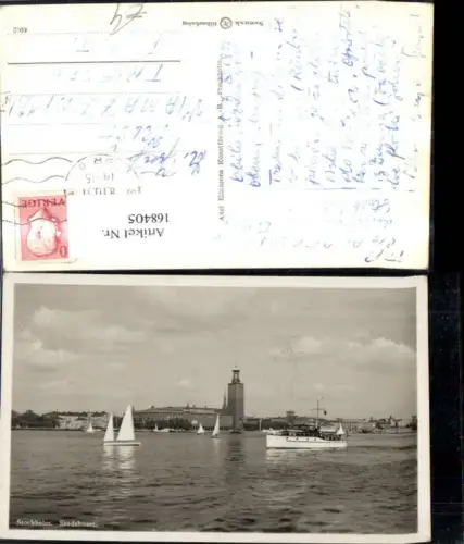 168405,Stockholm Stadshuset Schiff Boote Segelboot 1951