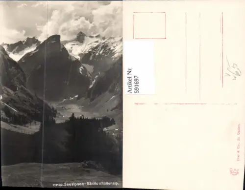 591697,Foto Ak Seealpsee Säntis Hüttenalp Wasserauen Switzerland pub Frei Co H 2180