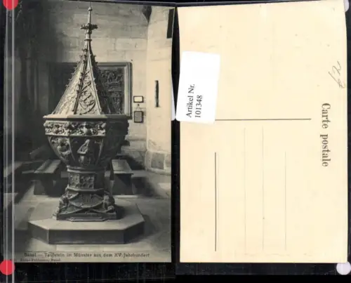 101348,Foto AK Basel Stadt Taufstein im Münster aus dem XV Jahrhundert Kt Basel-Stadt