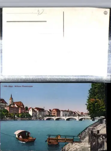 309431,Basel Teilansicht m. Mittlerer Rheinbrücke Brücke Boot Steg