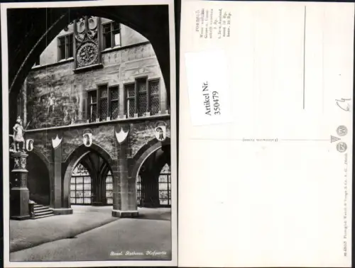 350479,Basel Rathaus Hofpartie Arkaden Uhr