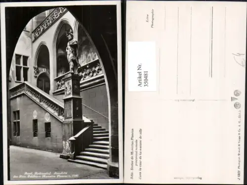 350481,Basel Rathaus-Hof Standbild des Römischen Feldherrn Munatius Plancus