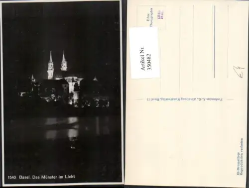 350482,Basel b. Nacht Münster Kirche im Licht