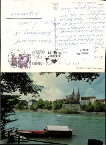 440239,Basel Partie am Rhein m. Münster Kirche Boot