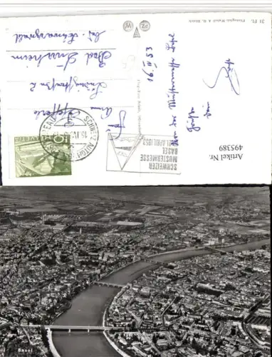 495389,Basel Totale Fliegeraufnahme Mustermesse 1953 Stempel