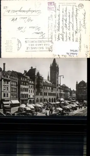 587041,Foto Ak Basel Marktplatz u. Rathaus Markt Switzerland