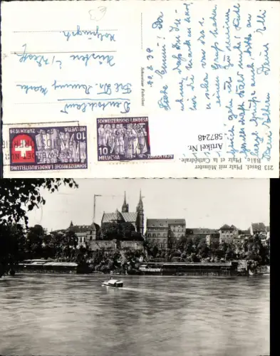 587248,Foto Ak Basel Pfalz m. Münster Bale Schiff Boot Switzerland