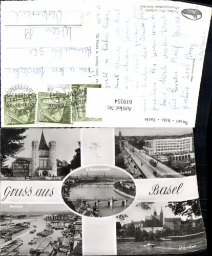 619354,Mehrbild Ak Basel Rheinbrücken Spalentor Münster Rheinhafen