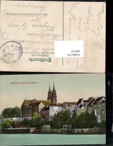 696147 Basel Stadt Münster Bahnpost Zug 1616 1908 Konstanz Basel