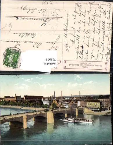 715075 Basel Mittlere Rheinbrücke Klein Basel Kaserne gel Ammensee 1912