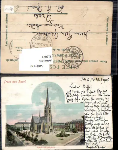 715077 Gruss aus Basel Matthäuskirchplatz Kirche gel Stp. Grabs