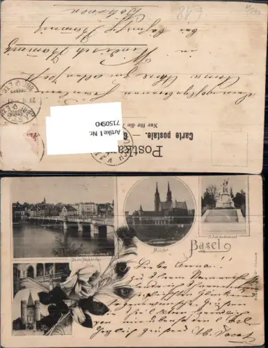 715090 Gruss aus Basel Münster Rheinbrücke gel Windisch Kamnitz Böhmen