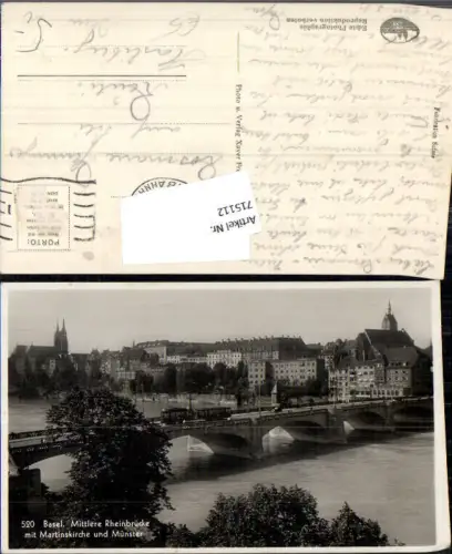 715112 Basel Miitlere Rheinbrücke Brücke Martinskirche gel Reuti Hasliberg