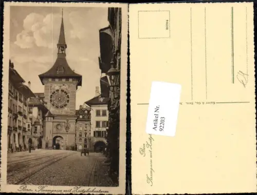 92203,Bern Kramgasse mit Zeitglockenturm Detailansicht Kt Bern