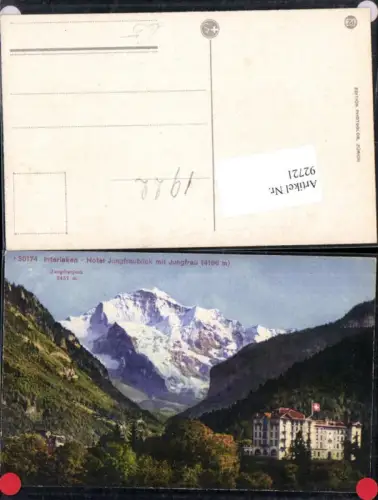 92721,Interlaken Hotel Jungfraublick mit Jungfrau Kt Bern