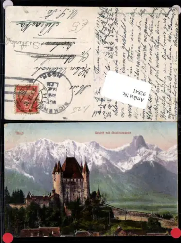 92841,Thun Schloss Detailansicht mit Stockhornkette Kt Bern