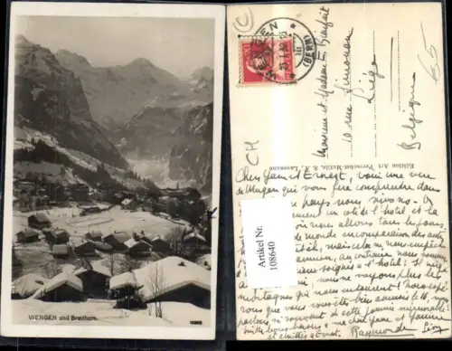 108640,Wengen u. Breithorn Winteransicht 1932 Kanton Bern