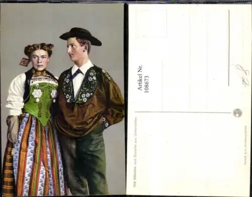 108673,Unterwalden Mädchen u. Bursche i. Tracht Kanton Bern