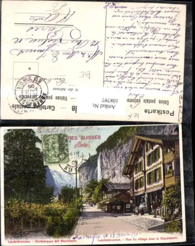 108797,Lauterbrunnen Dorfstrasse m. Staubbach 1906 Kanton Bern