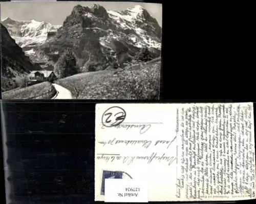 127924,Grindelwald Fiescherwand m. Eiger Ansicht m. Weg u. Hof Kt. Bern