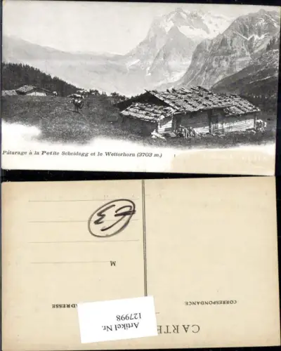 127998,Scheidegg m. Wetterhorn Grindelwald Meiringen Ansicht Almhütte Kühe Kt. Bern
