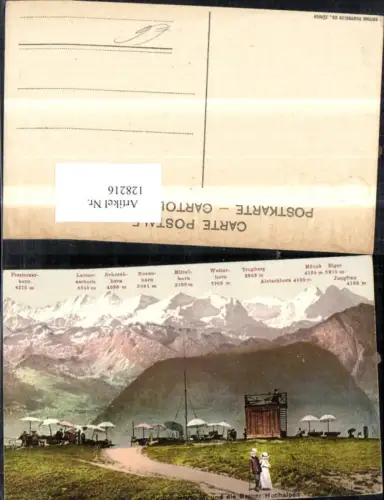 128216,Rigi-Kulm u. d. Berner Hochalpen Ansicht Pausenstation m. Menschen Kt. Bern