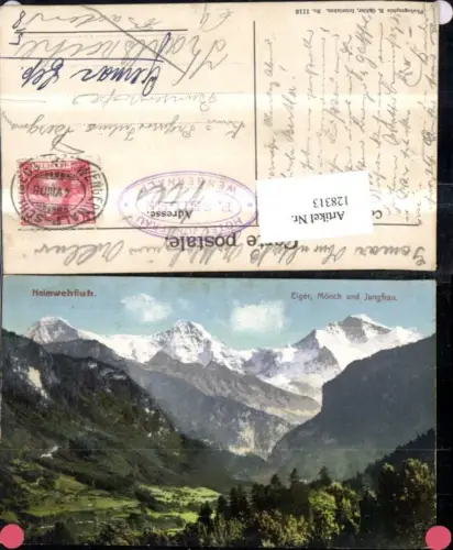 128313,Heimwehfluh Eiger Mönch u. Jungfrau Bergansicht 1908 Kt. Bern